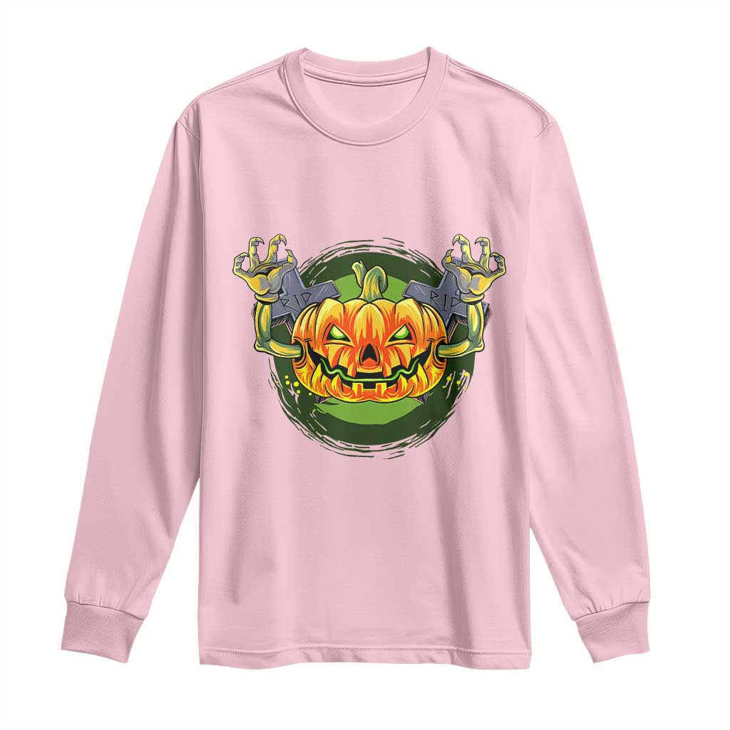 Funny Halloween Pumpkin Ghoul Long Sleeve Shirt Scary Zombie Hands TS12 Light Pink Print Your Wear