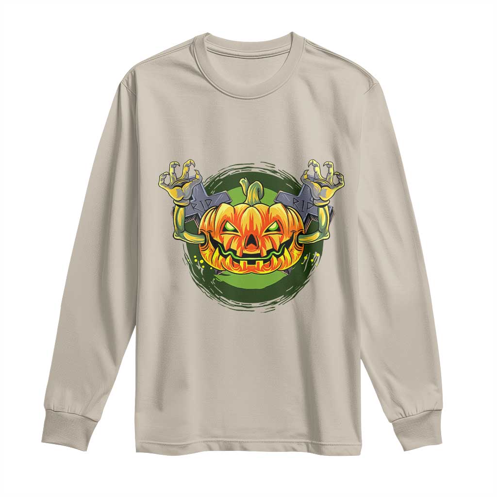 Funny Halloween Pumpkin Ghoul Long Sleeve Shirt Scary Zombie Hands TS12 Sand Print Your Wear