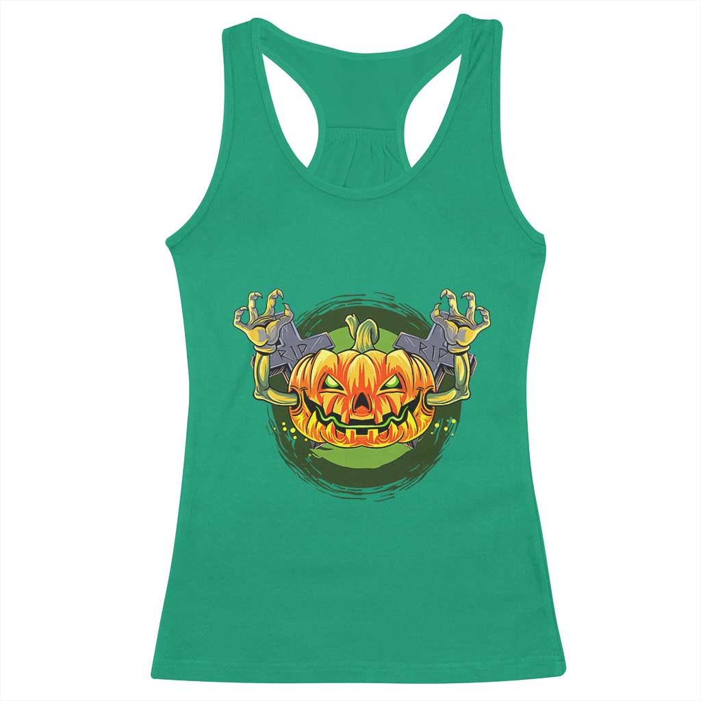 Funny Halloween Pumpkin Ghoul Racerback Tank Top Scary Zombie Hands TS12 Irish Green Print Your Wear