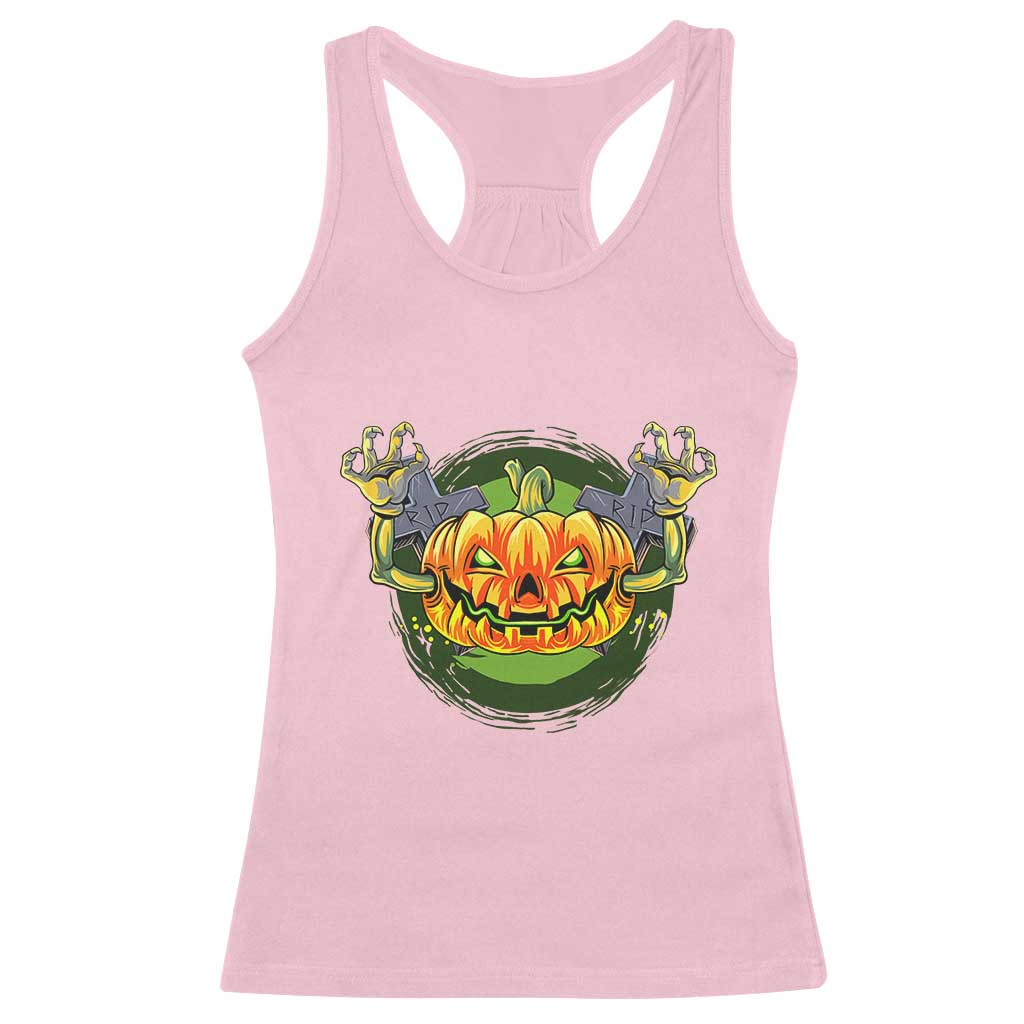 Funny Halloween Pumpkin Ghoul Racerback Tank Top Scary Zombie Hands TS12 Light Pink Print Your Wear