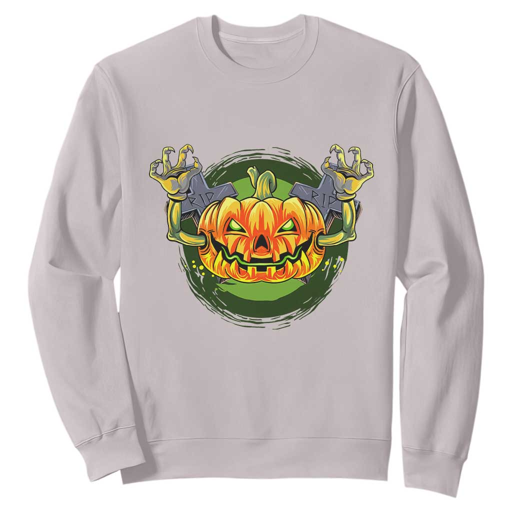 Funny Halloween Pumpkin Ghoul Sweatshirt Scary Zombie Hands TS12 Ice Gray Print Your Wear