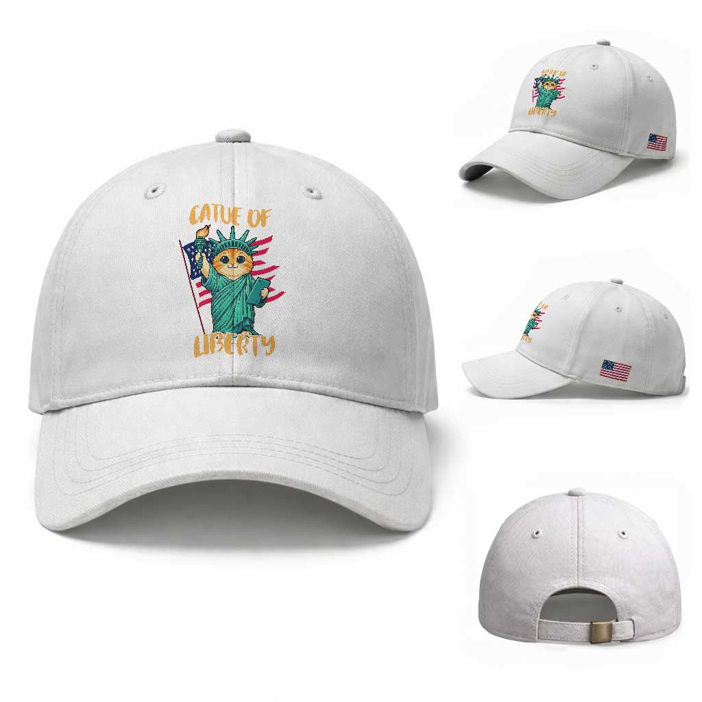 Cat Statue Of Liberty Baseball Cap Patriotic American Flag TS12 Baseball Cap Universal Fit White Print Your Wear