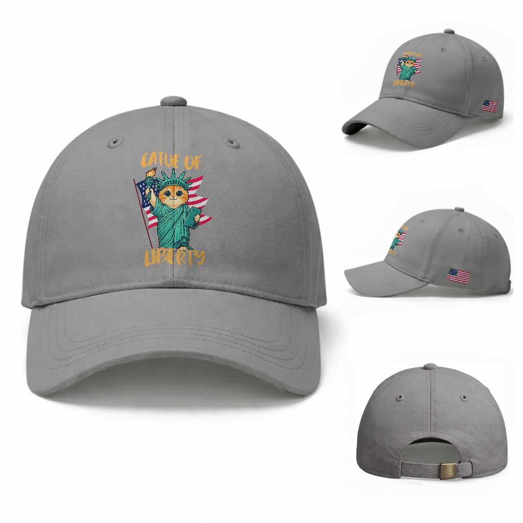 Cat Statue Of Liberty Baseball Cap Patriotic American Flag TS12 Baseball Cap Universal Fit Sport Gray Print Your Wear