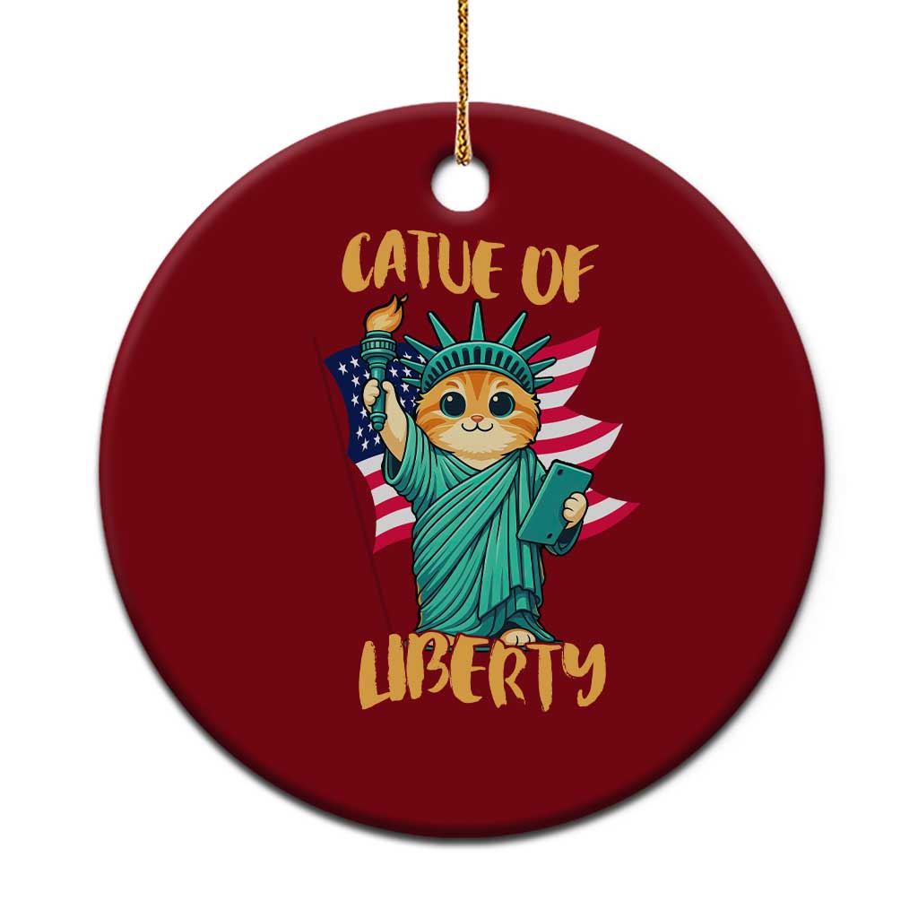 Cat Statue Of Liberty Ceramic Ornament Patriotic American Flag TS12 1pc Red Print Your Wear