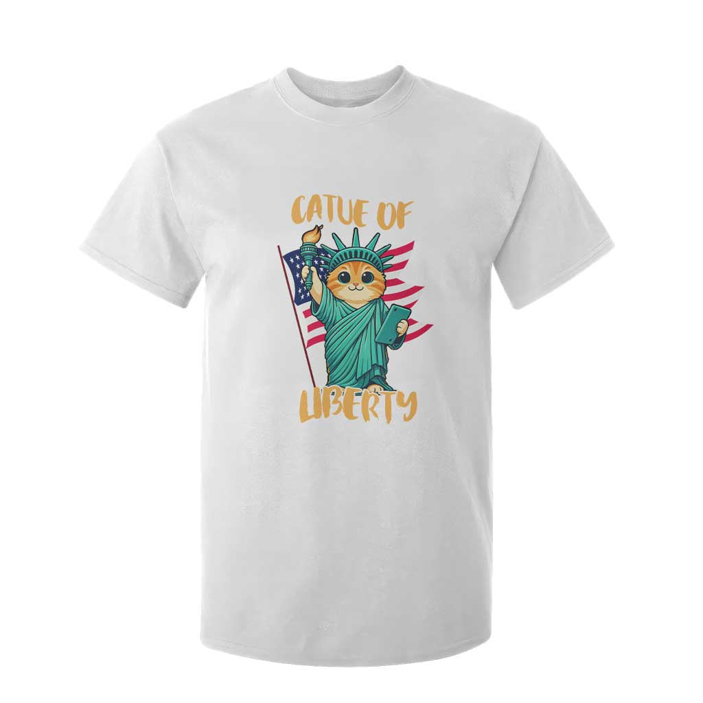 Cat Statue Of Liberty T Shirt For Kid Patriotic American Flag TS12 White Print Your Wear