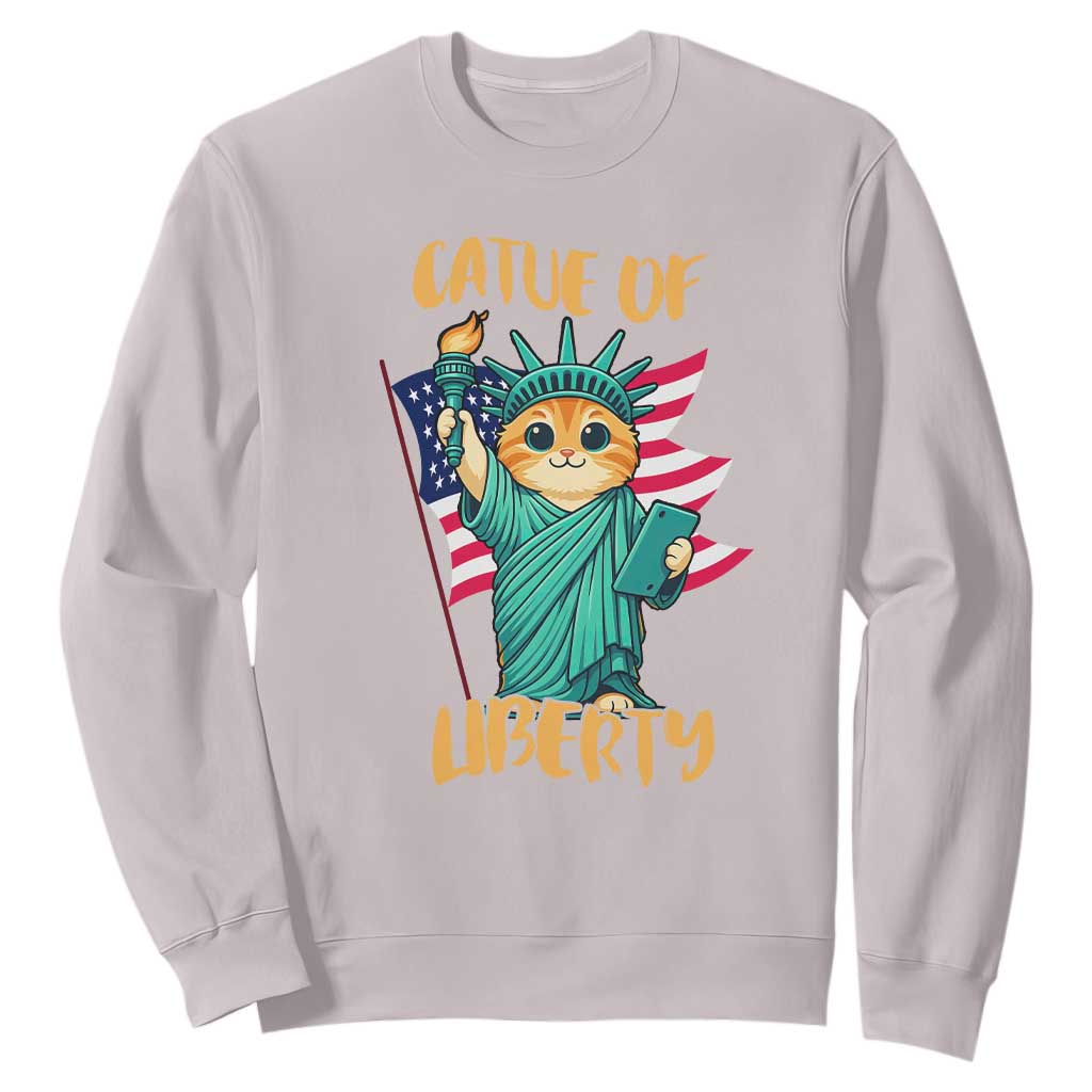 Cat Statue Of Liberty Sweatshirt Patriotic American Flag TS12 Ice Gray Print Your Wear