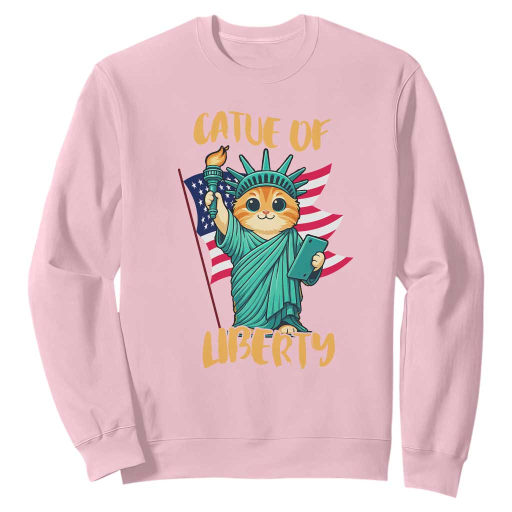 Cat Statue Of Liberty Sweatshirt Patriotic American Flag TS12 Light Pink Print Your Wear