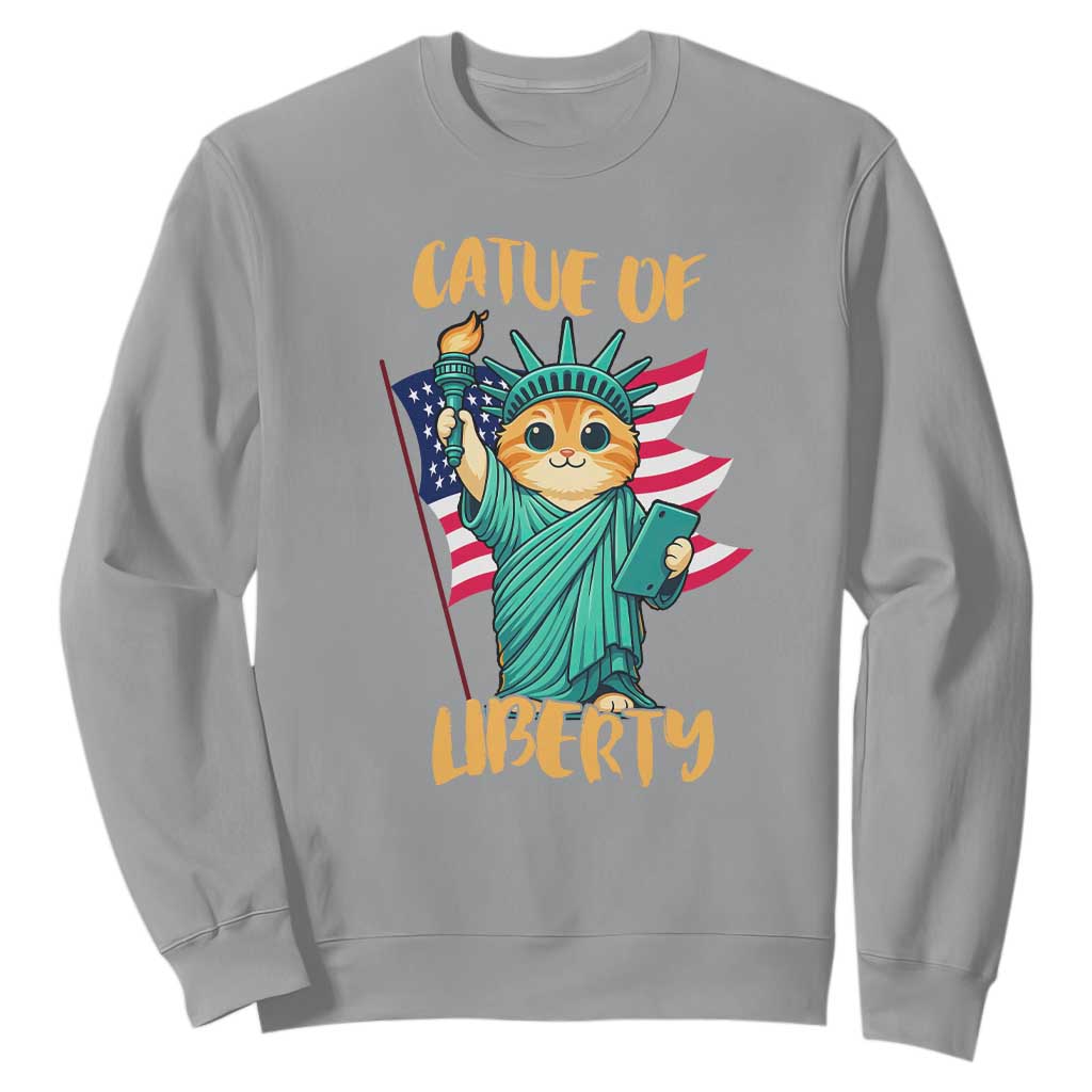 Cat Statue Of Liberty Sweatshirt Patriotic American Flag TS12 Sport Gray Print Your Wear