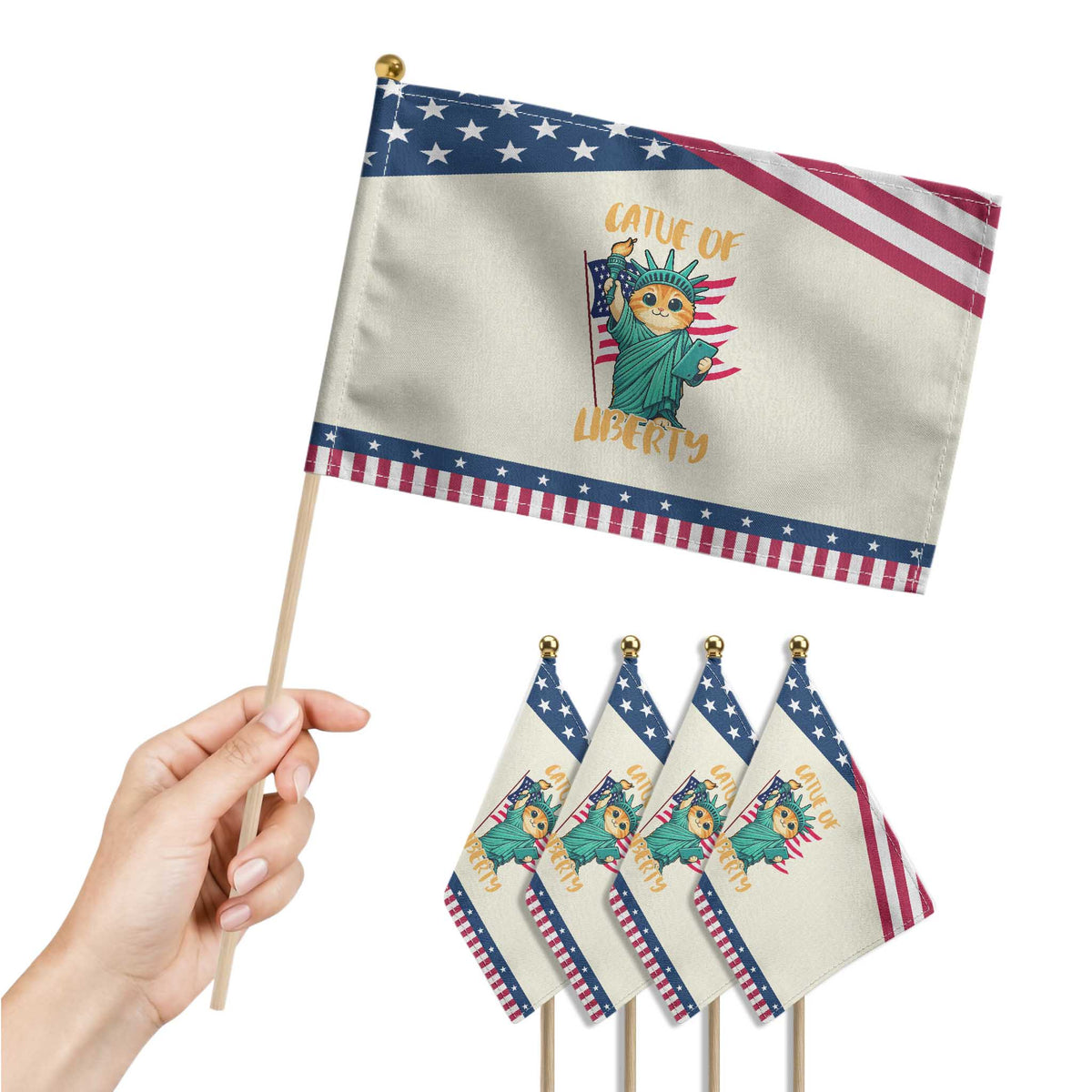 Cat Statue Of Liberty Patriotic Handheld Flag Patriotic American Flag TS12 Print Your Wear