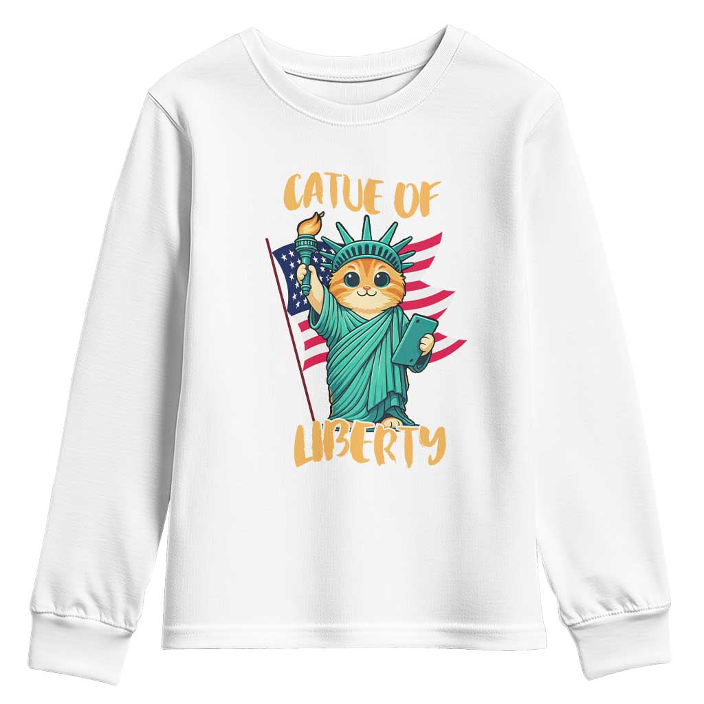 Cat Statue Of Liberty Youth Sweatshirt Patriotic American Flag TS12 White Print Your Wear