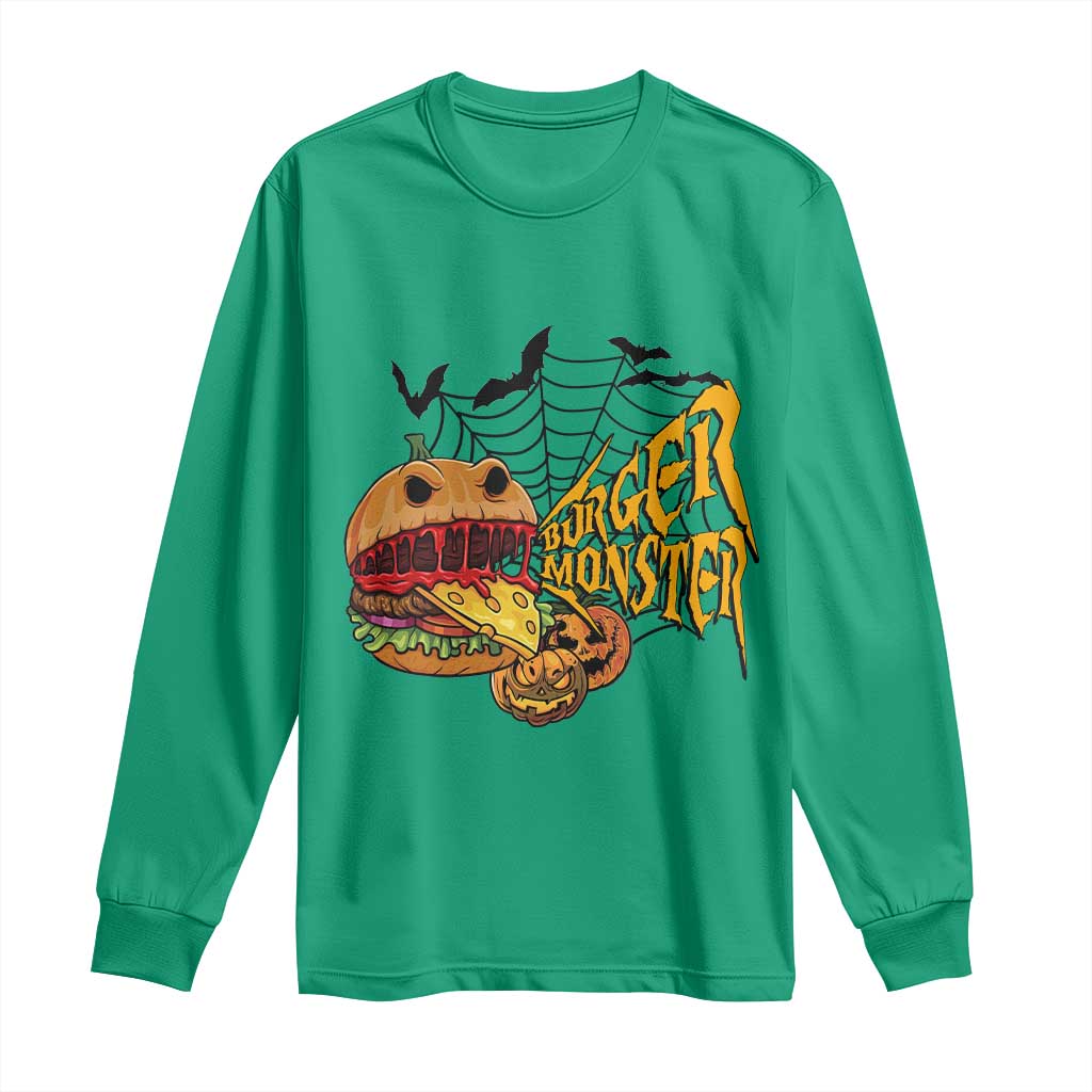 Halloween Burger Monster Long Sleeve Shirt Scary Foodies TS12 Irish Green Print Your Wear