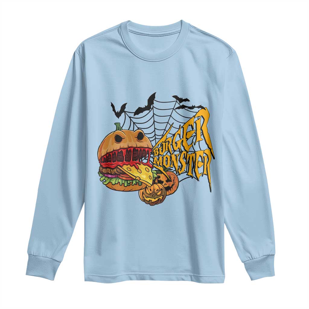 Halloween Burger Monster Long Sleeve Shirt Scary Foodies TS12 Light Blue Print Your Wear