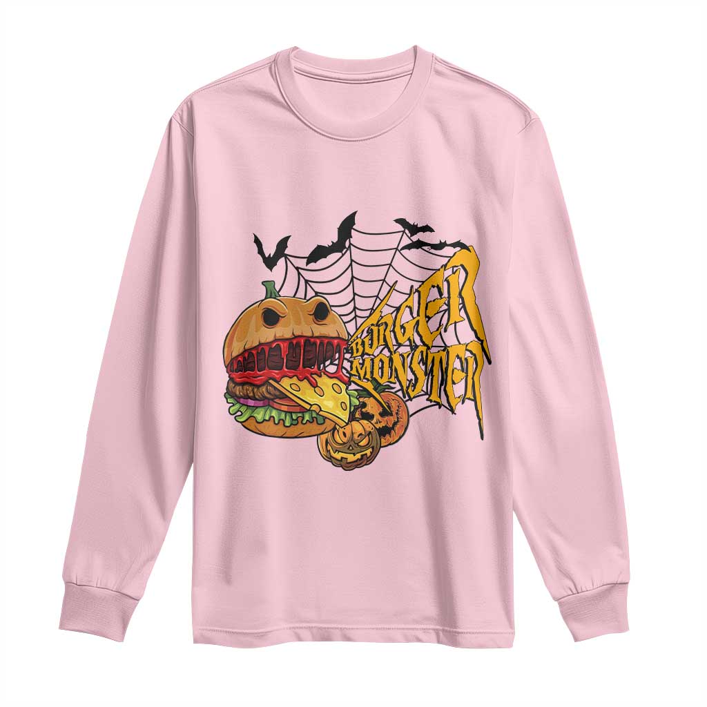 Halloween Burger Monster Long Sleeve Shirt Scary Foodies TS12 Light Pink Print Your Wear