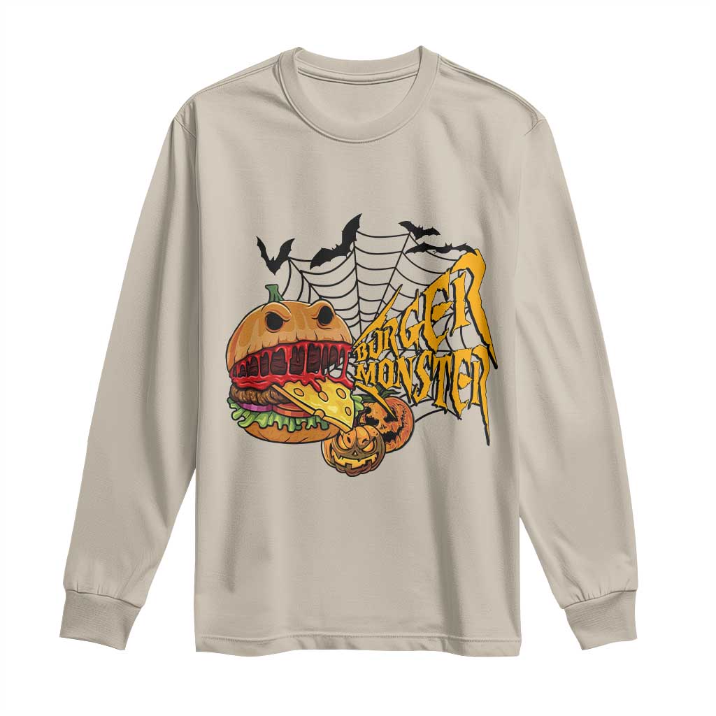 Halloween Burger Monster Long Sleeve Shirt Scary Foodies TS12 Sand Print Your Wear