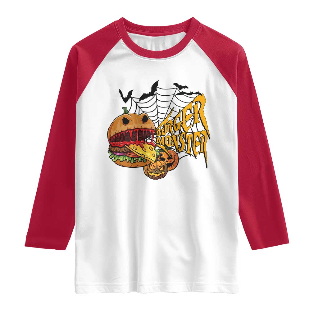 Halloween Burger Monster Raglan Shirt Scary Foodies TS12 White Red Print Your Wear