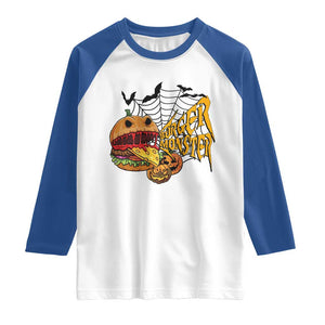Halloween Burger Monster Raglan Shirt Scary Foodies TS12 White Royal Print Your Wear