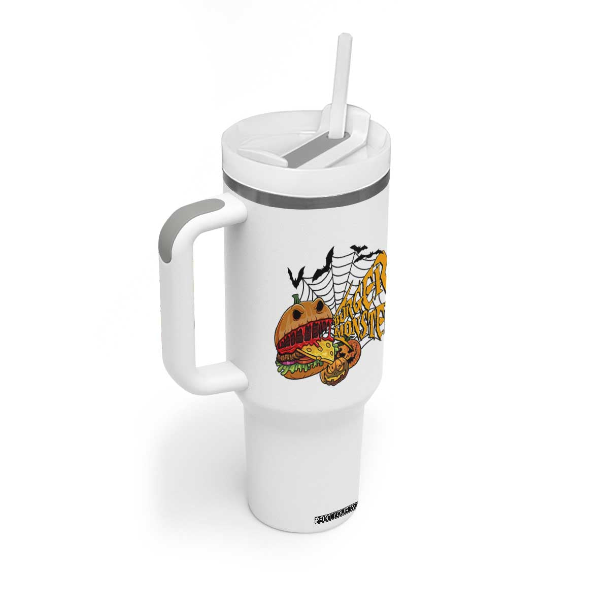 Halloween Burger Monster Tumbler With Handle Scary Foodies TS12 Print Your Wear