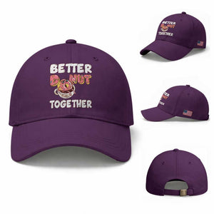 Donut Coffee Better Together Baseball Cap Cute Sweet Dessert Valentine TS12 Baseball Cap Universal Fit Purple Print Your Wear