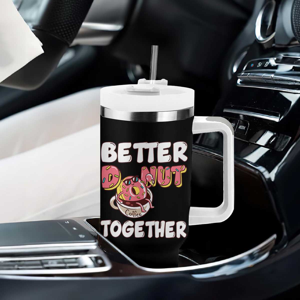 Donut Coffee Better Together Tumbler With Handle Cute Sweet Dessert Valentine TS12 Print Your Wear