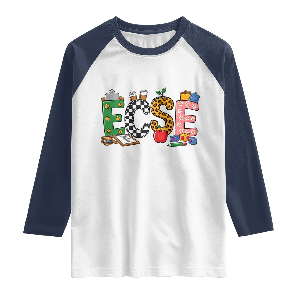 Early Childhood Special Education Teacher Raglan Shirt ECSE Life TS12 White Navy Print Your Wear