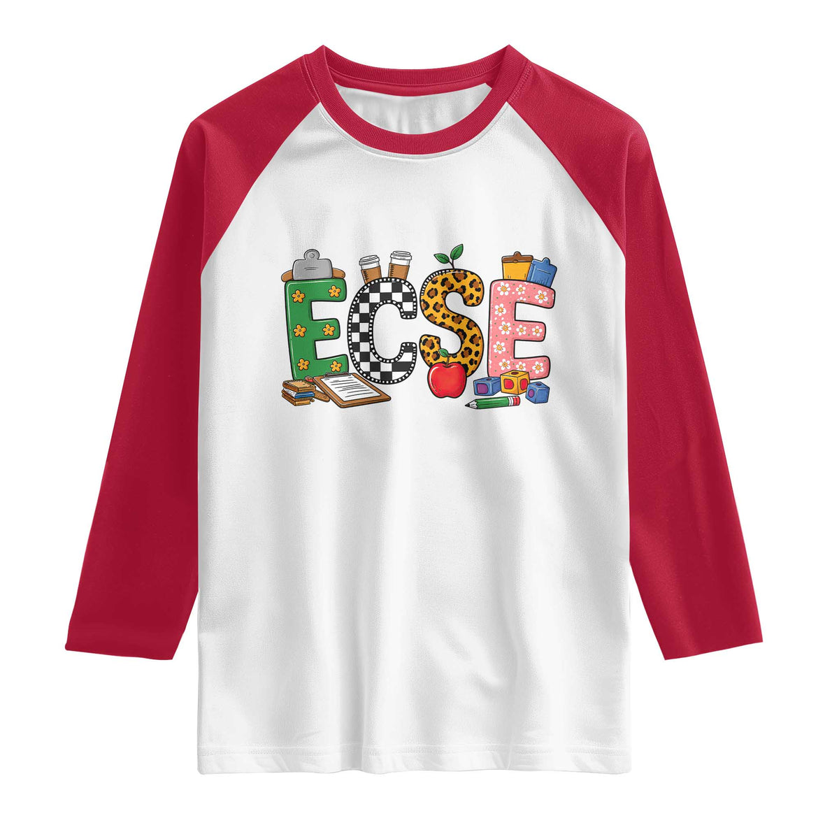 Early Childhood Special Education Teacher Raglan Shirt ECSE Life TS12 White Red Print Your Wear