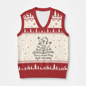 Floral Bookworm Reader V-Neck Knit Sweater Vest There Is No Such Thing As Too Many Books TS12 Beige Red Print Your Wear
