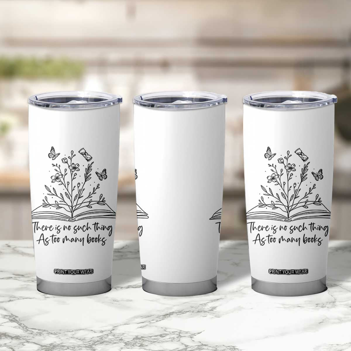 Floral Bookworm Reader Tumbler Cup There Is No Such Thing As Too Many Books TS12 Print Your Wear