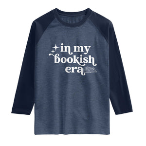 In My Bookish Era Reading Gift Raglan Shirt Book Lover TS12 Heather Denim Navy Print Your Wear