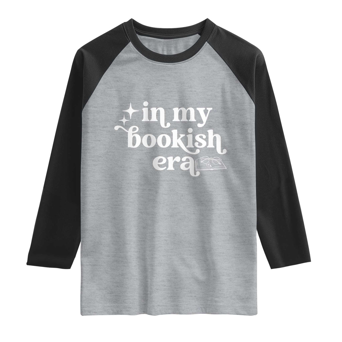 In My Bookish Era Reading Gift Raglan Shirt Book Lover TS12 Heather Gray Black Print Your Wear