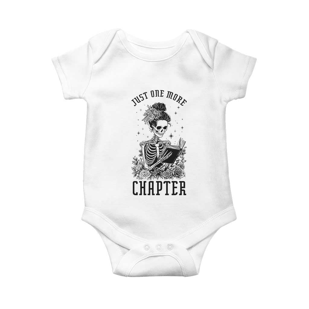 Funny Skeleton Book Lover Baby Onesie Just One More Chapter TS12 White Print Your Wear