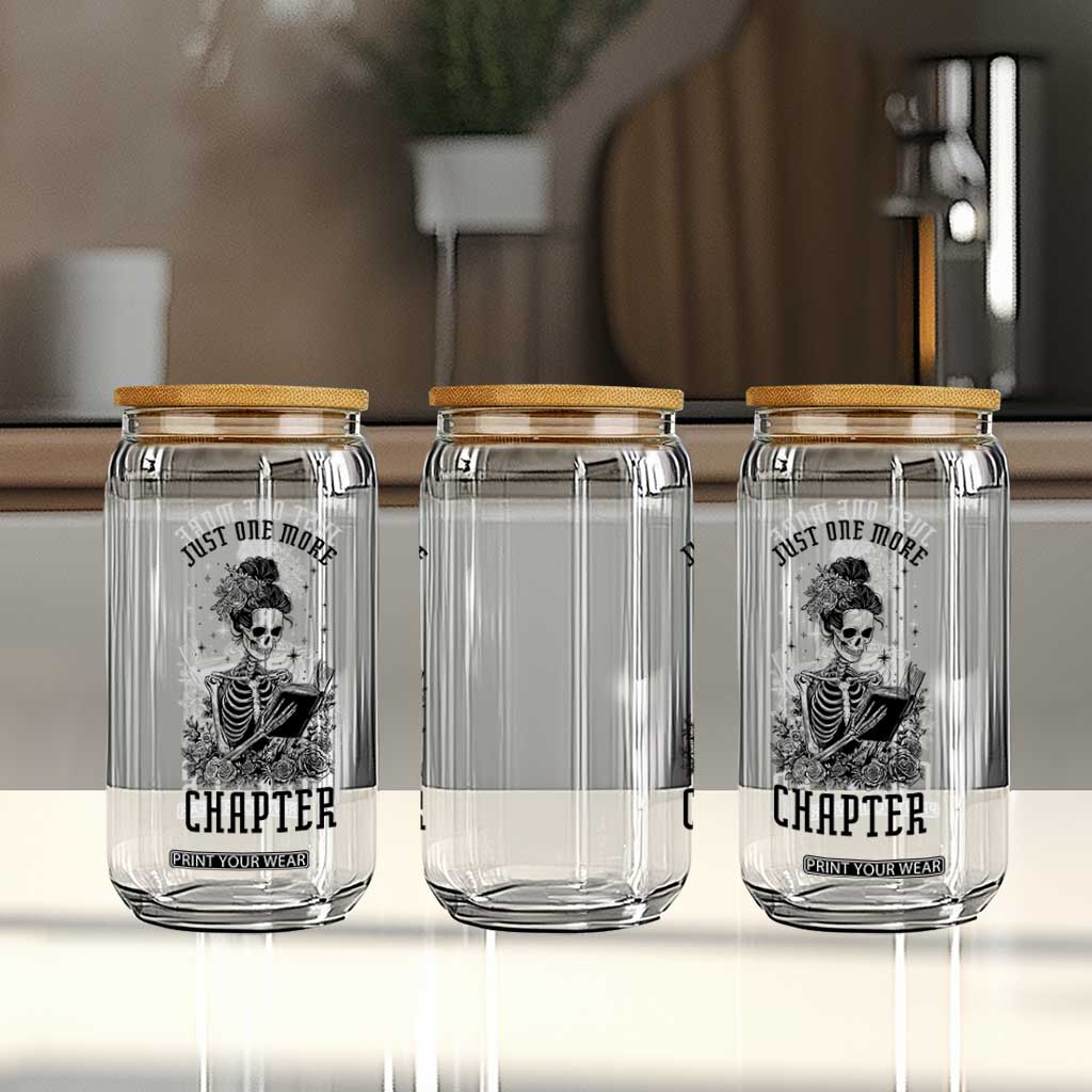 Funny Skeleton Book Lover Glass Can Just One More Chapter TS12 Print Your Wear