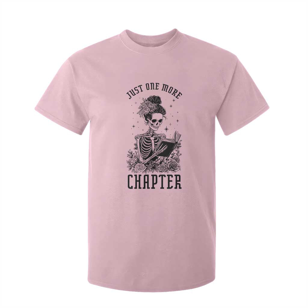 Funny Skeleton Book Lover T Shirt For Kid Just One More Chapter TS12 Light Pink Print Your Wear