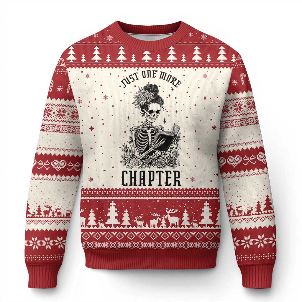 Funny Skeleton Book Lover Ugly Christmas Sweater Just One More Chapter TS12 Beige Red Print Your Wear
