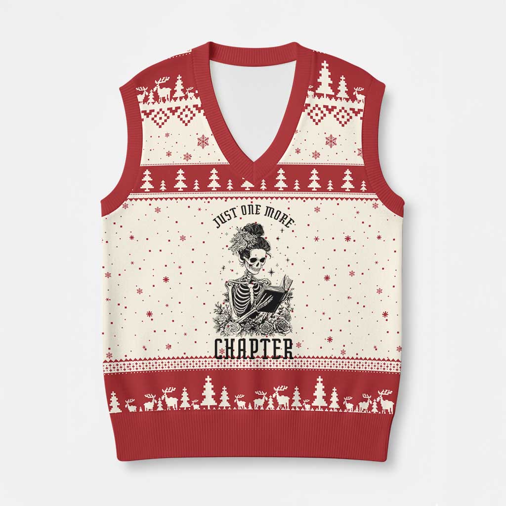 Funny Skeleton Book Lover V-Neck Knit Sweater Vest Just One More Chapter TS12 Beige Red Print Your Wear