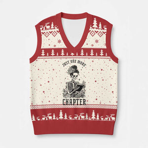 Funny Skeleton Book Lover V-Neck Knit Sweater Vest Just One More Chapter TS12 Beige Red Print Your Wear