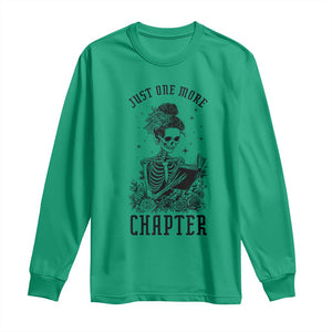 Funny Skeleton Book Lover Long Sleeve Shirt Just One More Chapter TS12 Irish Green Print Your Wear