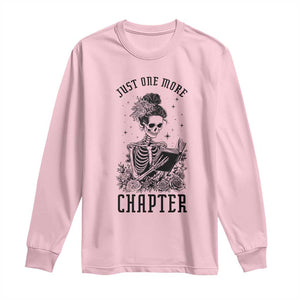 Funny Skeleton Book Lover Long Sleeve Shirt Just One More Chapter TS12 Light Pink Print Your Wear