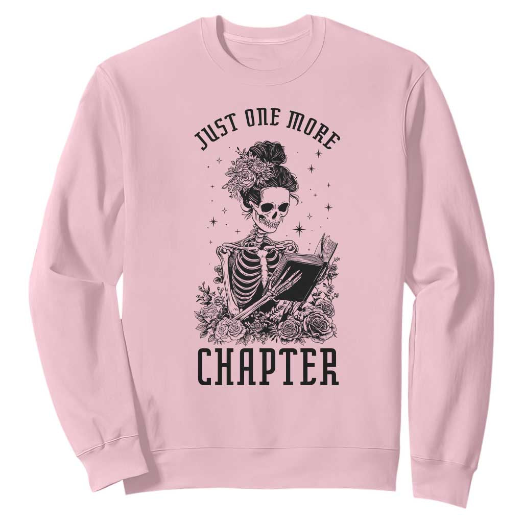 Funny Skeleton Book Lover Sweatshirt Just One More Chapter TS12 Light Pink Print Your Wear