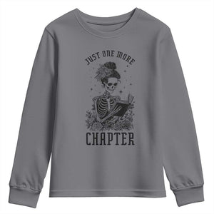 Funny Skeleton Book Lover Youth Sweatshirt Just One More Chapter TS12 Charcoal Print Your Wear