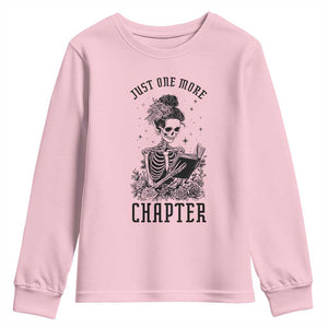Funny Skeleton Book Lover Youth Sweatshirt Just One More Chapter TS12 Light Pink Print Your Wear