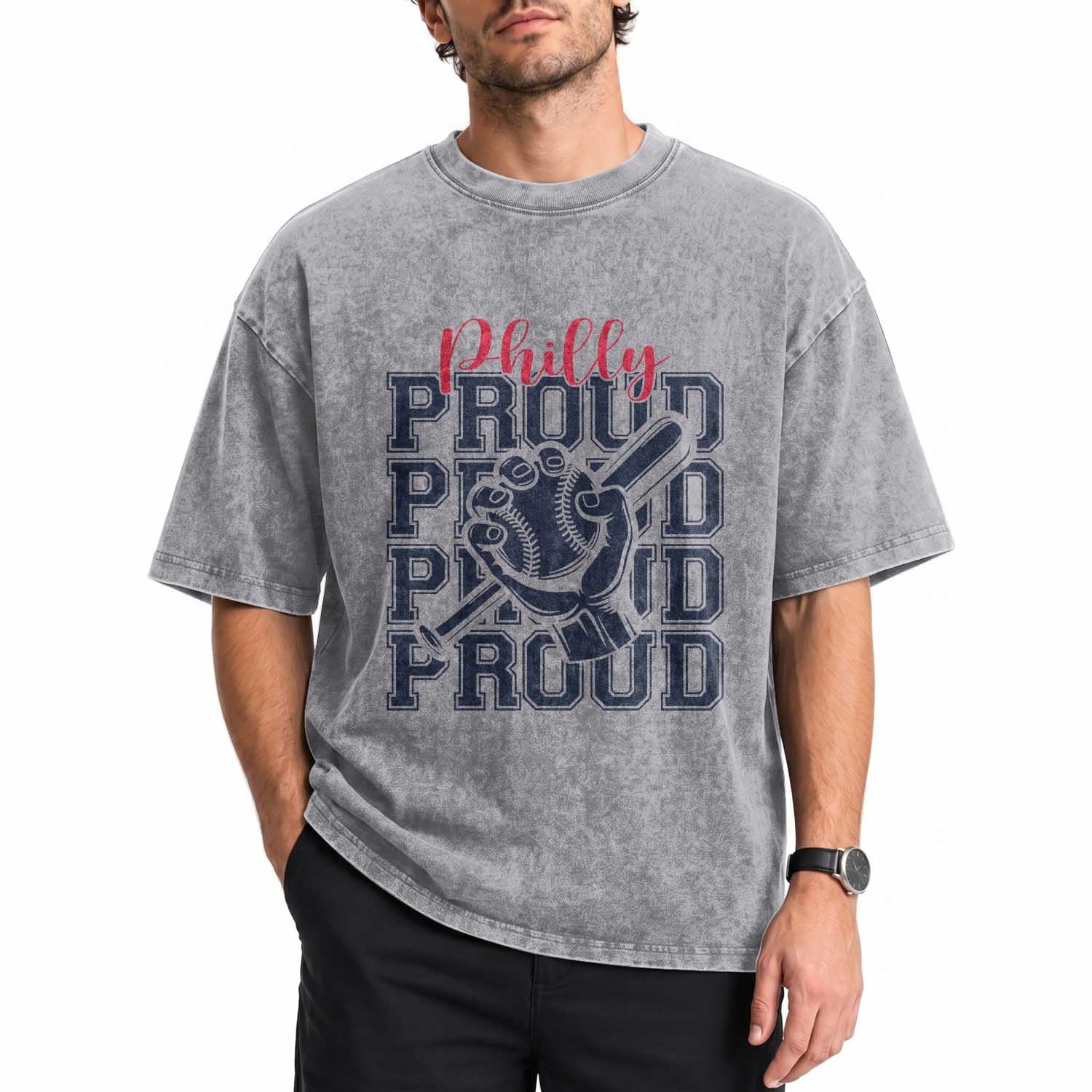 Baseball Lover Washed Cotton T-Shirt Philly Baseball Spirit Proud Fan Sport Humor Gift