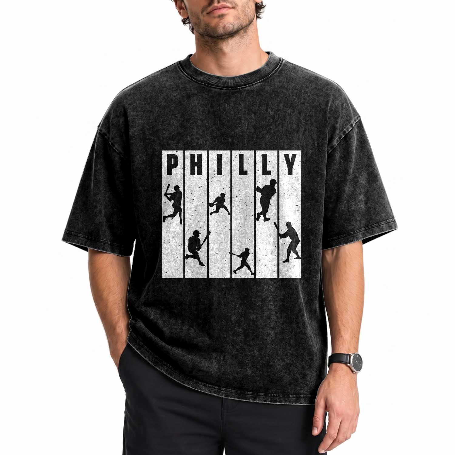 Baseball Lover Washed Cotton T-Shirt Philly Retro Spirit Proud Fan Sport Lover Gift