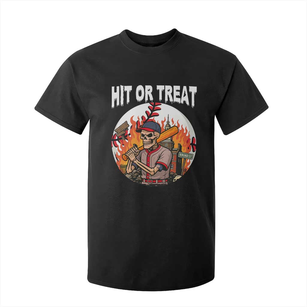 Funny Halloween Baseball T Shirt For Kid Hit Or Treat Skeleton Player TS12 Black Print Your Wear