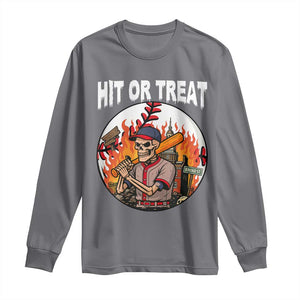 Funny Halloween Baseball Long Sleeve Shirt Hit Or Treat Skeleton Player TS12 Charcoal Print Your Wear
