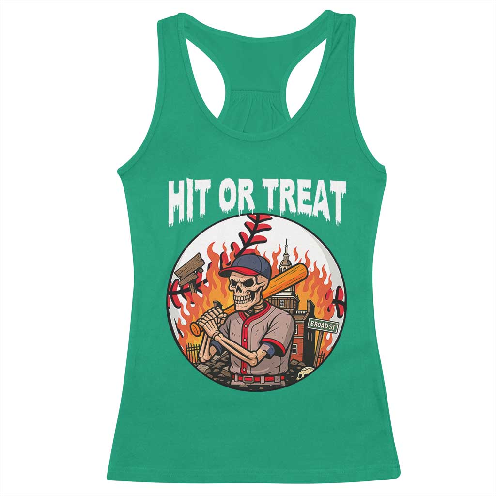 Funny Halloween Baseball Racerback Tank Top Hit Or Treat Skeleton Player TS12 Irish Green Print Your Wear