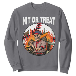 Funny Halloween Baseball Sweatshirt Hit Or Treat Skeleton Player TS12 Charcoal Print Your Wear