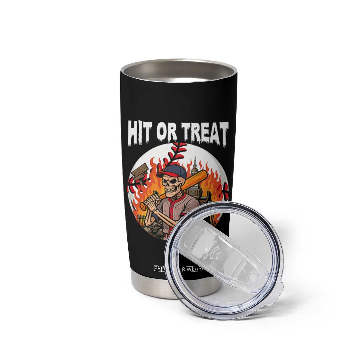 Funny Halloween Baseball Tumbler Cup Hit Or Treat Skeleton Player TS12 Print Your Wear