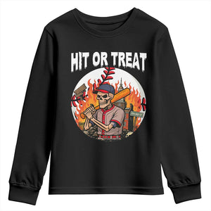 Funny Halloween Baseball Youth Sweatshirt Hit Or Treat Skeleton Player TS12 Black Print Your Wear