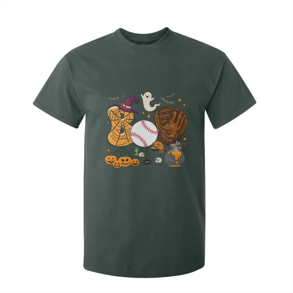 Halloween Baseball T Shirt For Kid Funny Boo Player Gift For Catcher TS12 Dark Forest Green Print Your Wear