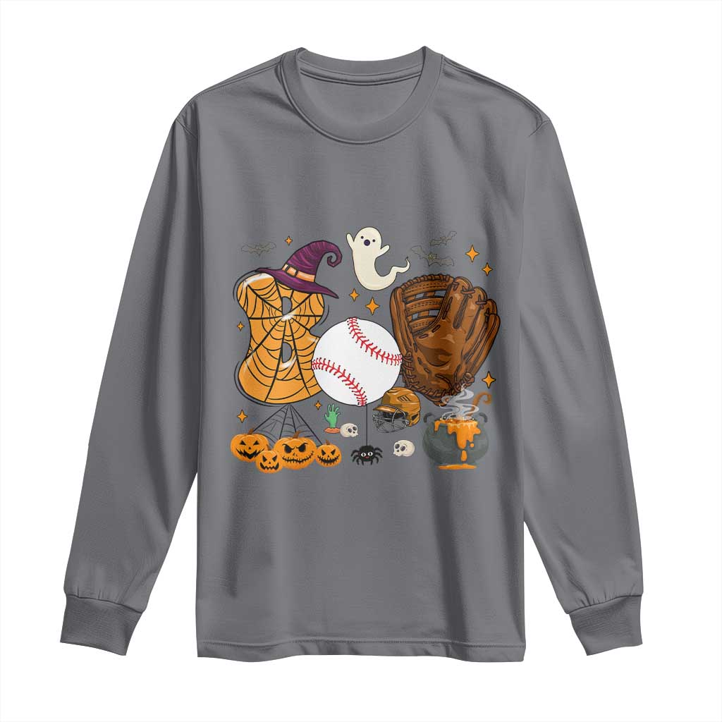 Halloween Baseball Long Sleeve Shirt Funny Boo Player Gift For Catcher TS12 Charcoal Print Your Wear
